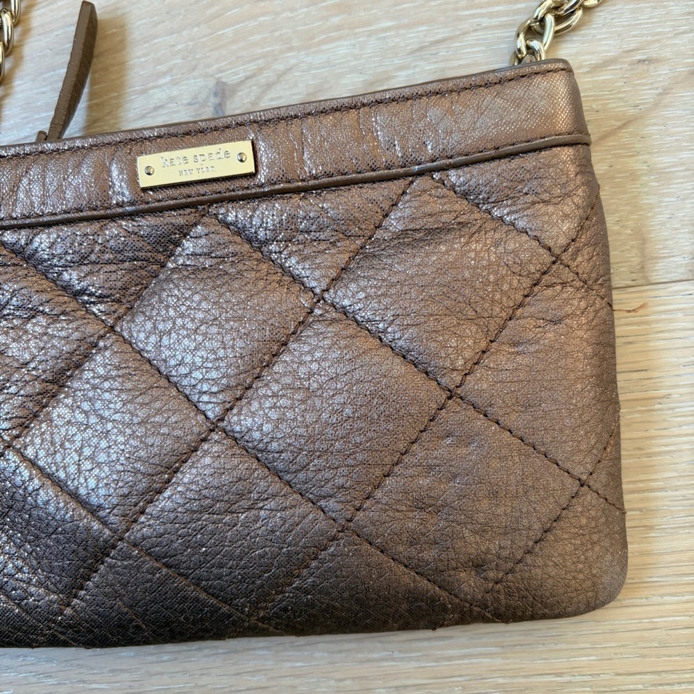 Kate Spade New York Metallic Bronze Quilted Leather Crossbody Chain Bag Purse*Y6 - Picture 4 of 5
